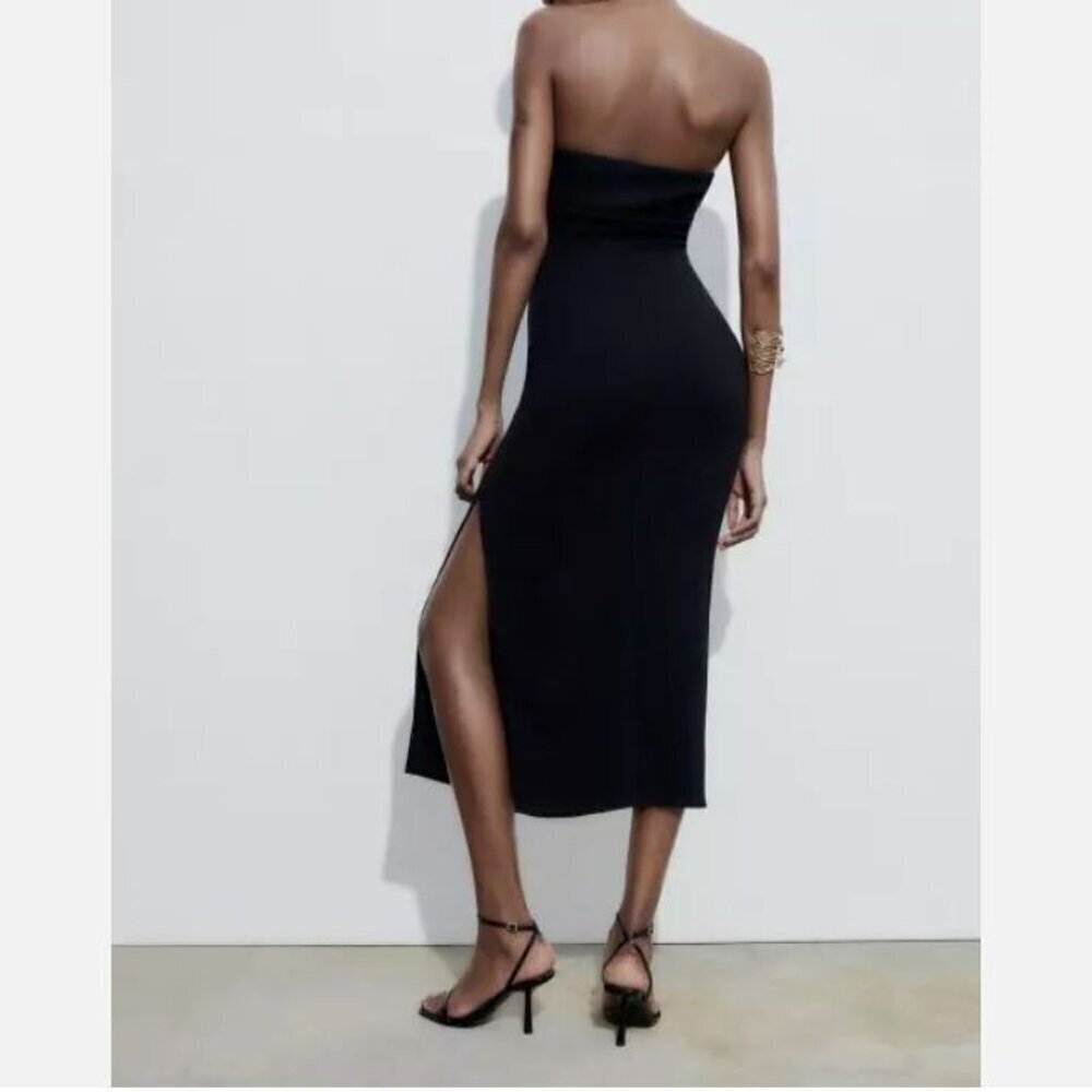 ZARA WOMEN'S TIKTOK VIRAL TUBE MIDI DRESS BLACK SIZE XS 2298 055 800